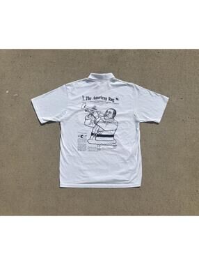 Vintage 1990s Hanes White Men's Polo Shirt with Black Music